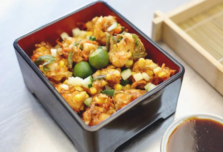 Prawn Veggie Waffle with Spicy Rojak Dipping Sauce Prawn Veggie Waffle with Spicy Rojak Dipping Sauce
